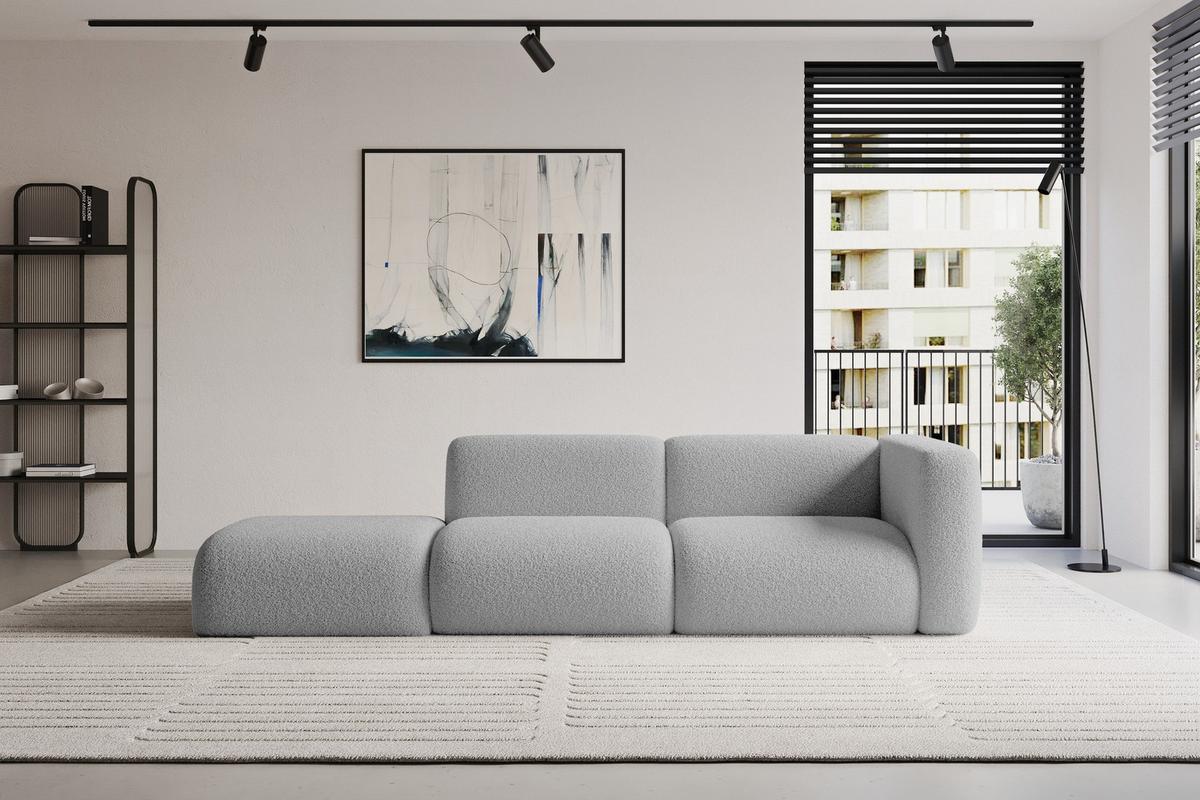 SOFA Ottomane Rechts MIRA-S3 296x89x70 Hellgrau Bouclé - Silberfarben/Hellgrau, Holzwerkstoff/Kunststoff (296/70/89cm) - ALTDECOR