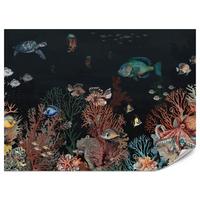 FOTOTAPETE für Badezimmer Bunter Unterwasser Pflanzen Riff Fische 500x350 - Rot/Schwarz, Papier (500/350cm) - Muralo