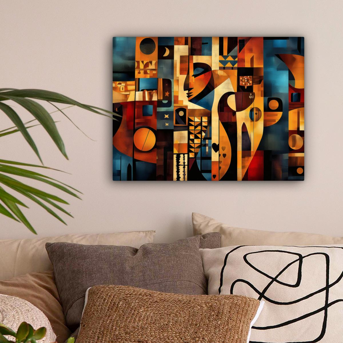 LEINWANDBILD Figuren - Abstrakt - Symbole Wandbild 40x30 cm - Terracotta, Textil (40/30cm) - MuchoWow