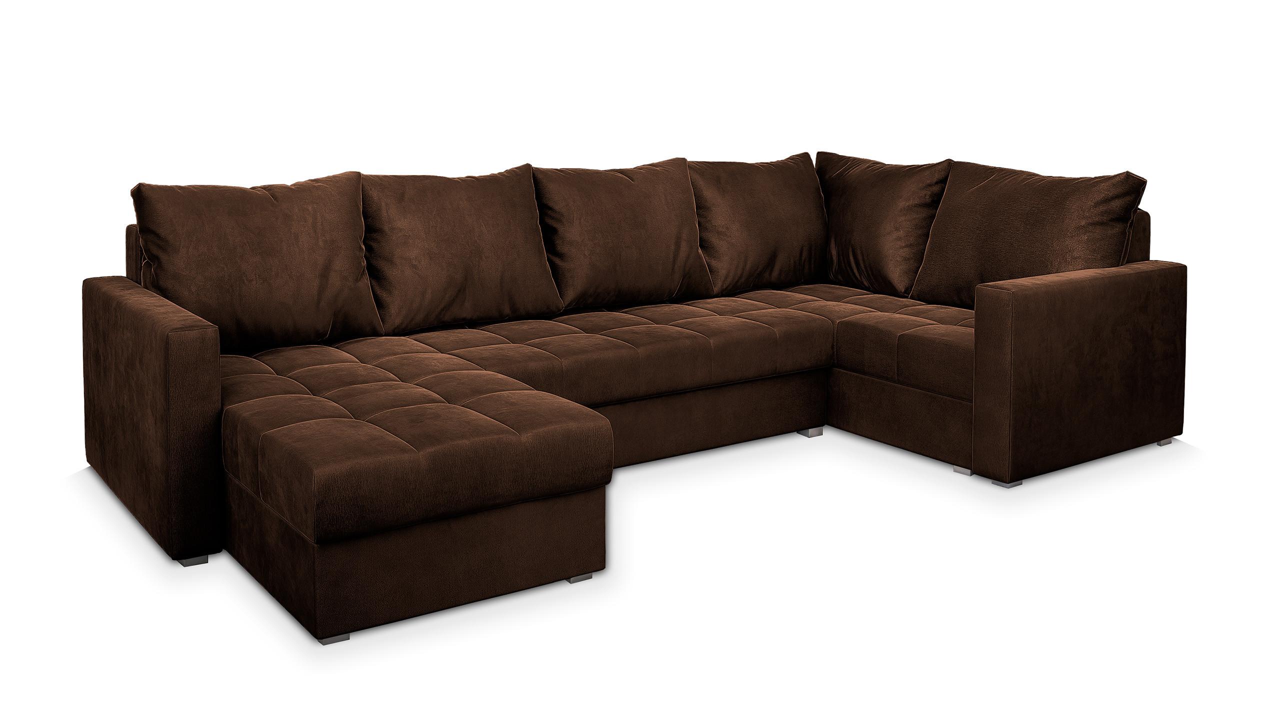 WOHNLANDSCHAFT LORIVO R-S Braun Plüsch-Stoff mit Schlaffunktion - Braun/Grau, Holz/Kunststoff (285/85/150cm) - MASSENO