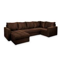 WOHNLANDSCHAFT LORIVO R-S Braun Plüsch-Stoff mit Schlaffunktion - Braun/Grau, Holz/Kunststoff (285/85/150cm) - MASSENO