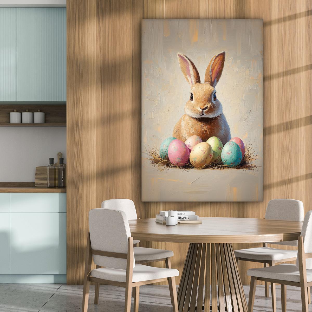 LEINWANDBILD Osterhase - Pastell - Eier Deko XXL 80x120 cm - Beige, Textil (80/120cm) - MuchoWow