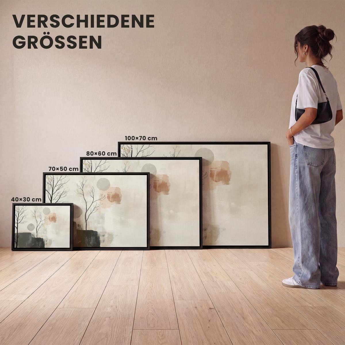 LEINWAND Bilder mit Rahmen - Wabi sabi - Beige - Pflanze - 70x50 - Sandfarben, Textil (70/50cm) - MuchoWow