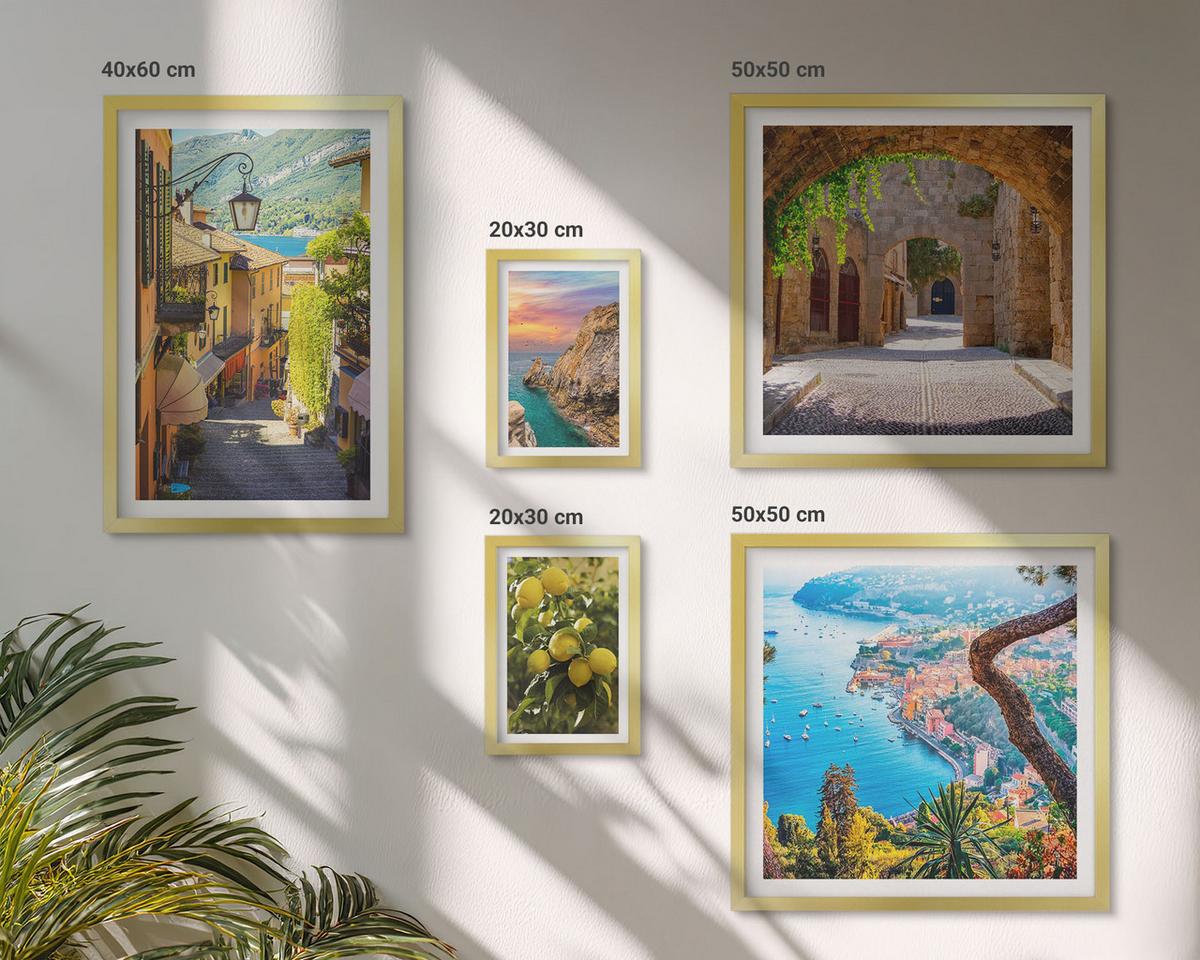 BILDER SET 5er Set - 50x50 cm & 20x30 cm & 40x60 cm Goldrahmen - Bezaubernde Straßen voller Zitronenblüten - Goldfarben, Kunststoff (40/60cm) - TULUP