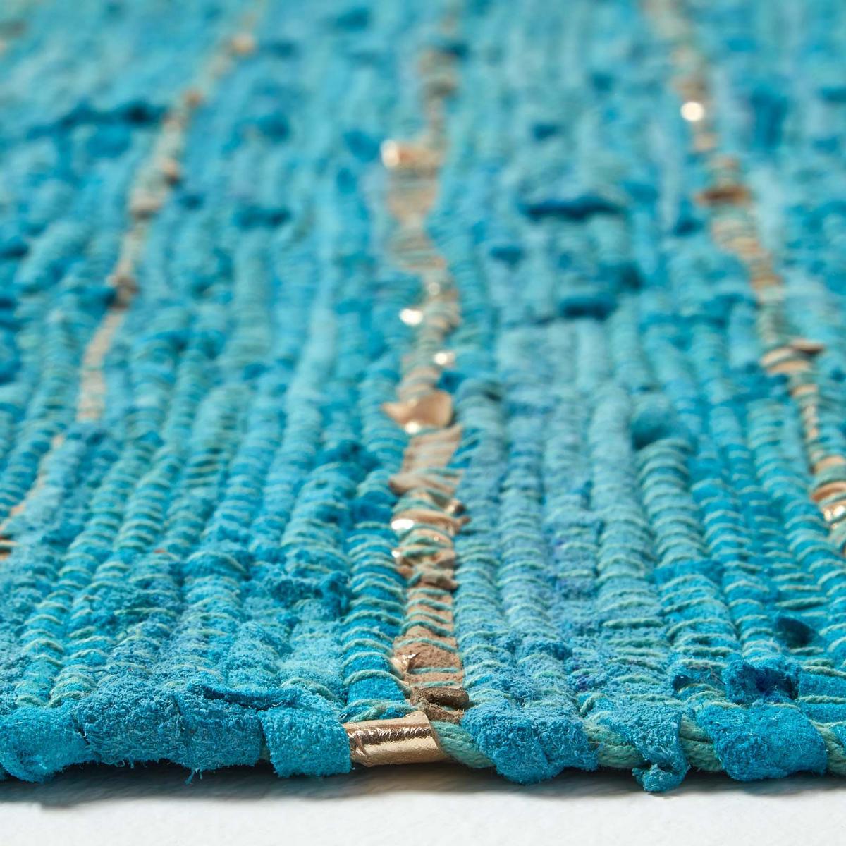 LEDERTEPPICH Glitter geflochten 90/150 cm - Türkis, Leder (90/150cm) - Homescapes