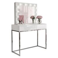 SCHMINKTISCH BLANCO GLAMOUR mit Spiegel und Beleuchtung Weiß Hochglanz PUSH OPEN - Weiß Hochglanz/Silberfarben, Holzwerkstoff (100/146/42cm) - Lookway