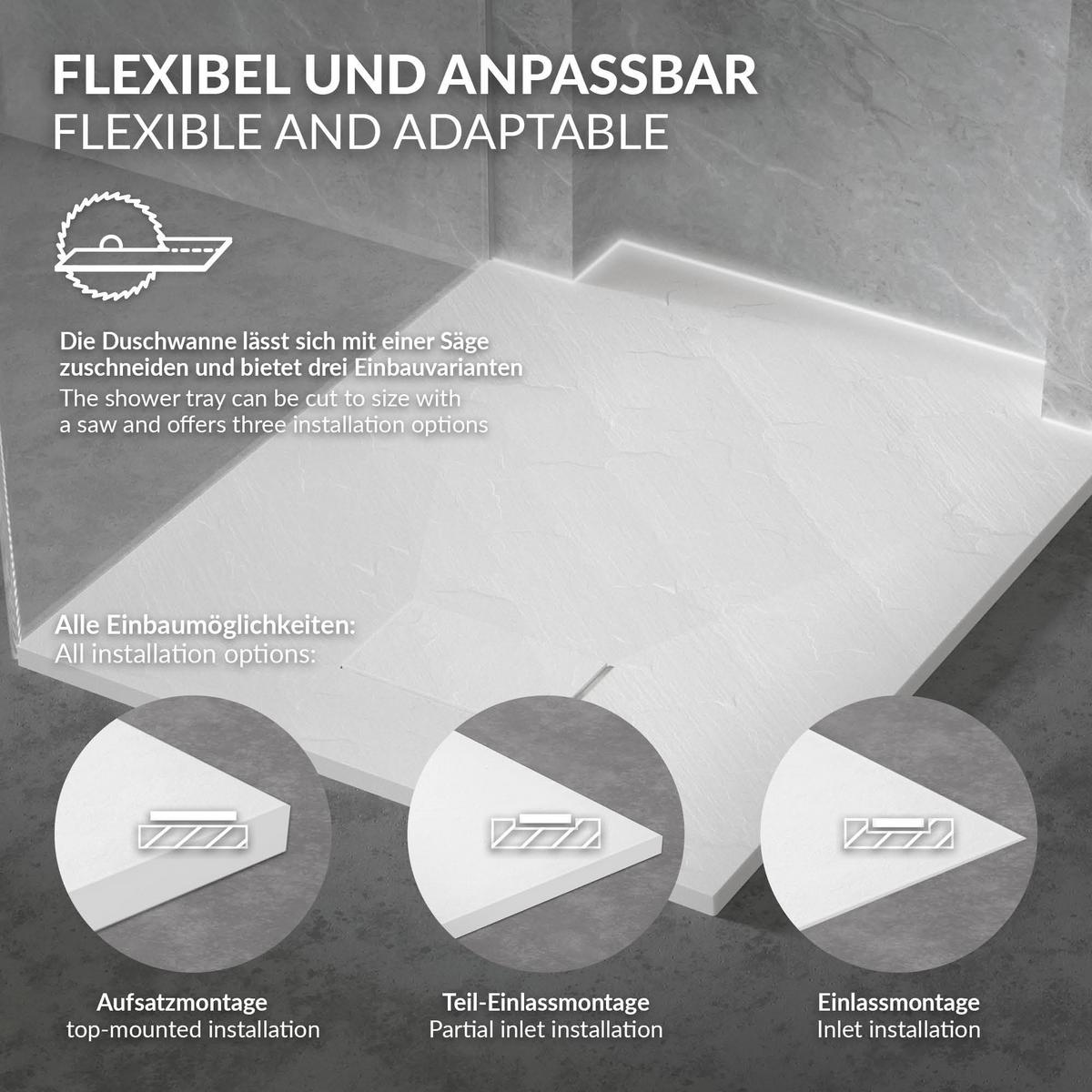 DUSCHWANNE 90x70 cm Weiß mit Ablaufgarnitur aus SMC - Weiß, Kunststoff (70/3/90cm) - LuxeBath