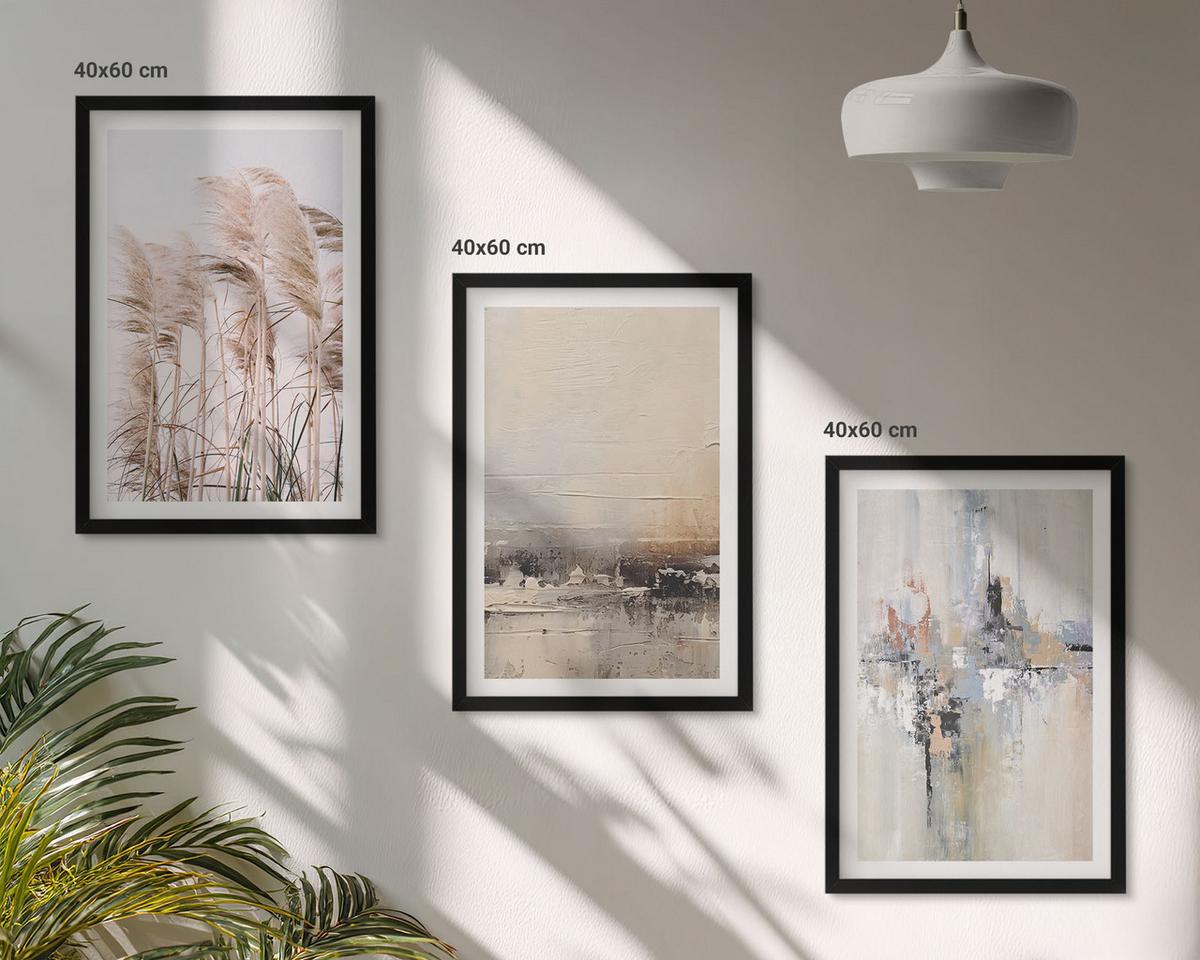 BILDER SET 3er Set - 40x60 cm Schwarzer Rahmen - Abstrakte Vegetationsmuster - Schwarz, Kunststoff (40/60cm) - TULUP