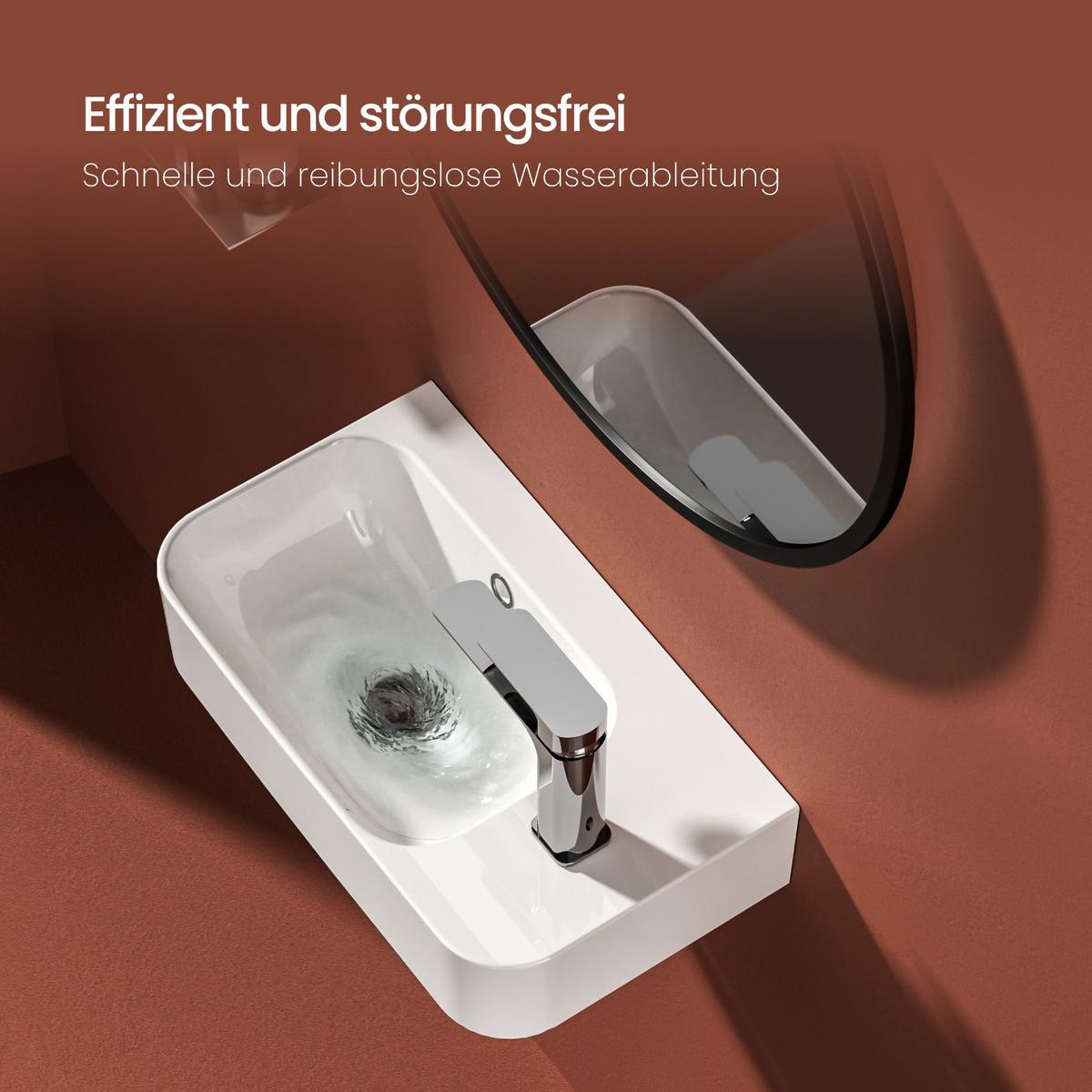 WASCHBECKEN Rechteckig Mit Hahnloch links Weiß 45 / 26,5 / 15,6 cm - Weiß, Keramik (45/15.6/26.5cm) - EMKE
