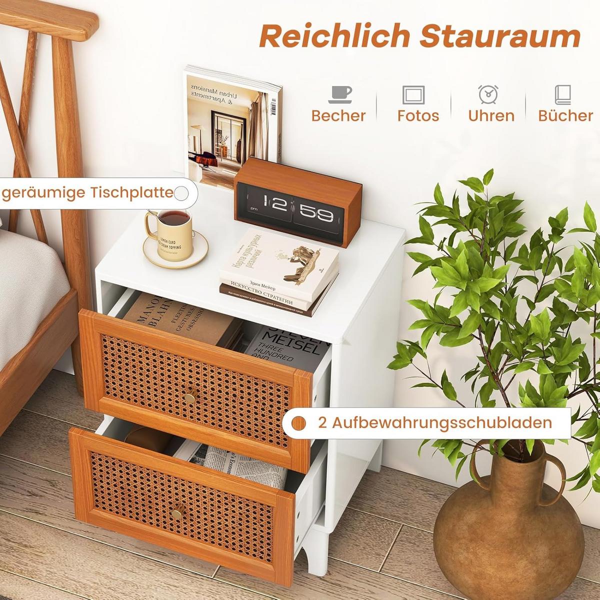 NACHTTISCH Weiß - Weiß, Holz - COSTWAY