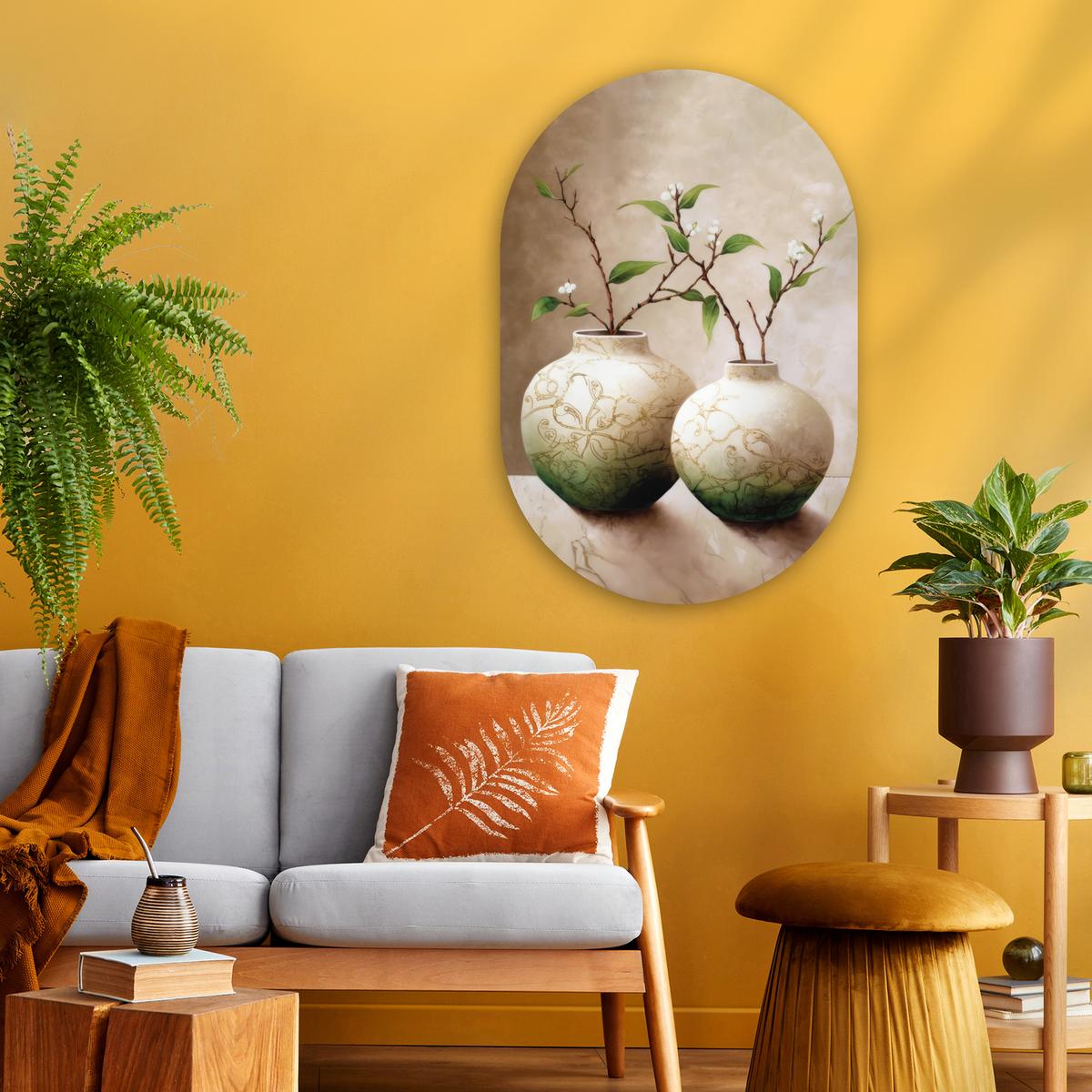 WANDBILD Blumen - Vase - Weiß - Botanisch - Beige Wanddeko Schlafzimmer 60x90 cm - Ecru, Kunststoff (60/90cm) - MuchoWow