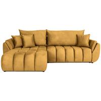 ECKSOFA Iris mit Schlaffunktion und Bettkasten, links oder rechts montierbar – Senfgelb Samt 280/184/85 cm - Dunkelgelb/Schwarz, Kunststoff/Textil (280/184cm) - WFL GROUP