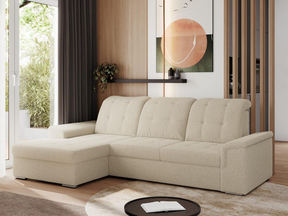 ECKSOFA MADRITO L - Beige Boucle - Links - Beige/Silberfarben, Textil/Metall (160/256cm)