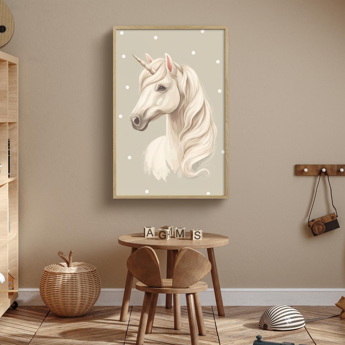 WANDLEUCHTE MIT AKKU Einhorn - Weiß - Punkte 70x100 cm - Taupe, Holzwerkstoff (70/100/8cm) - OnlyWow