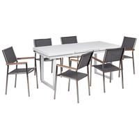 GARTENMÖBEL-SET 6-Sitzer Weiß Valcanetto/Grosseto - Silberfarben/Weiß, Metall - Beliani