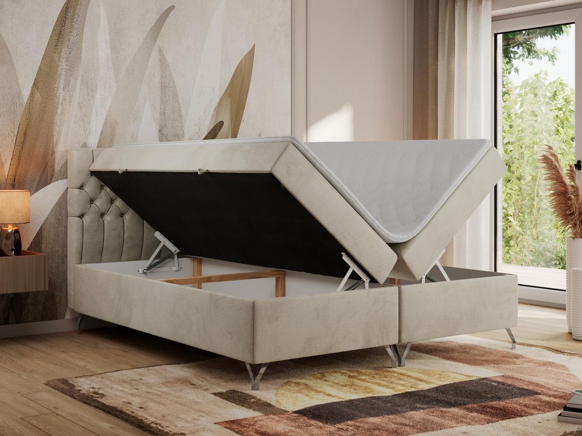 BOXBETT GRIMALDI 120/200 Beige Velvet - H4 - Beige, Holz/Textil (120/200cm) - MKS