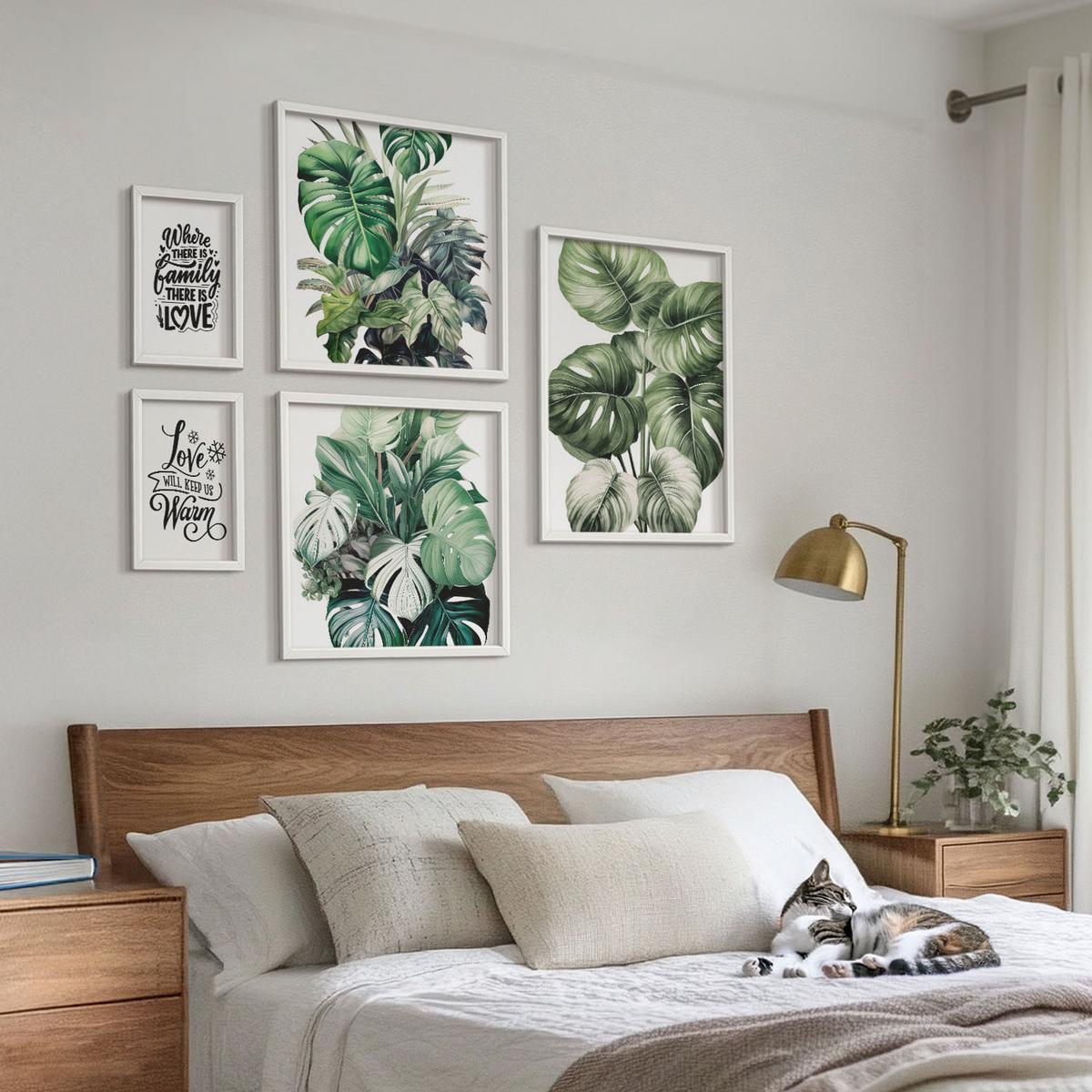 BILDER SET 5er Set - 50x50 cm & 20x30 cm & 40x60 cm Weißer Rahmen - Gemalte Abstraktionen der Natur - Weiß, Kunststoff (40/60cm) - TULUP