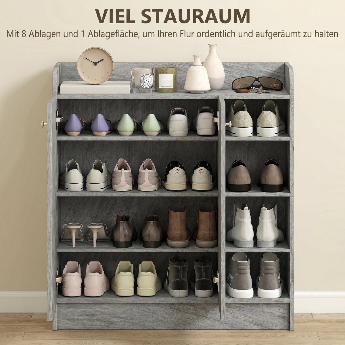 SCHUHSCHRANK Spanplatte MDF Grau - Grau, Holzwerkstoff (30/90/83cm) - HOMCOM