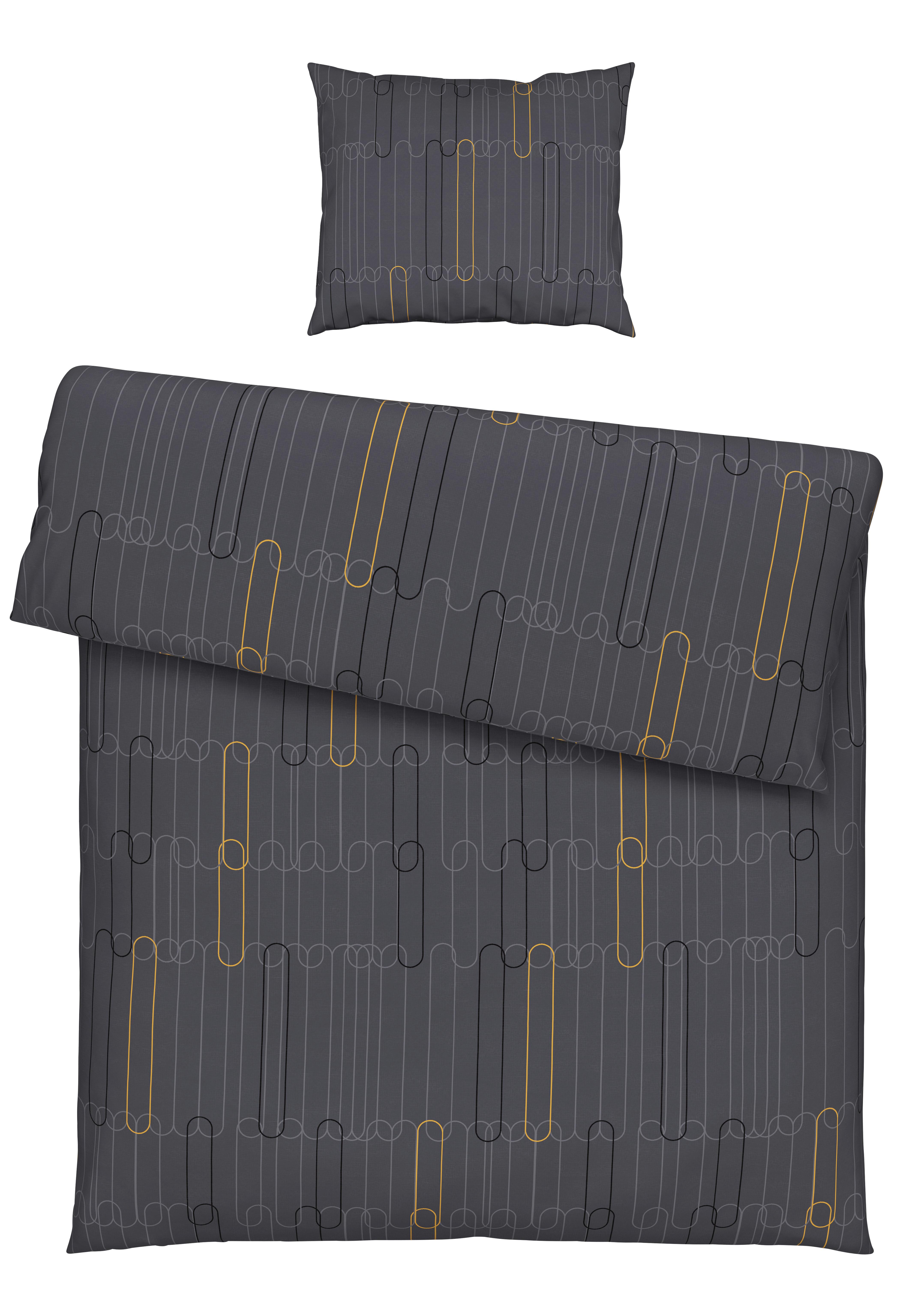 Bettwäscheset Chains - Anthrazit/Gelb, Konventionell, Textil (160/210cm) - Modern Living