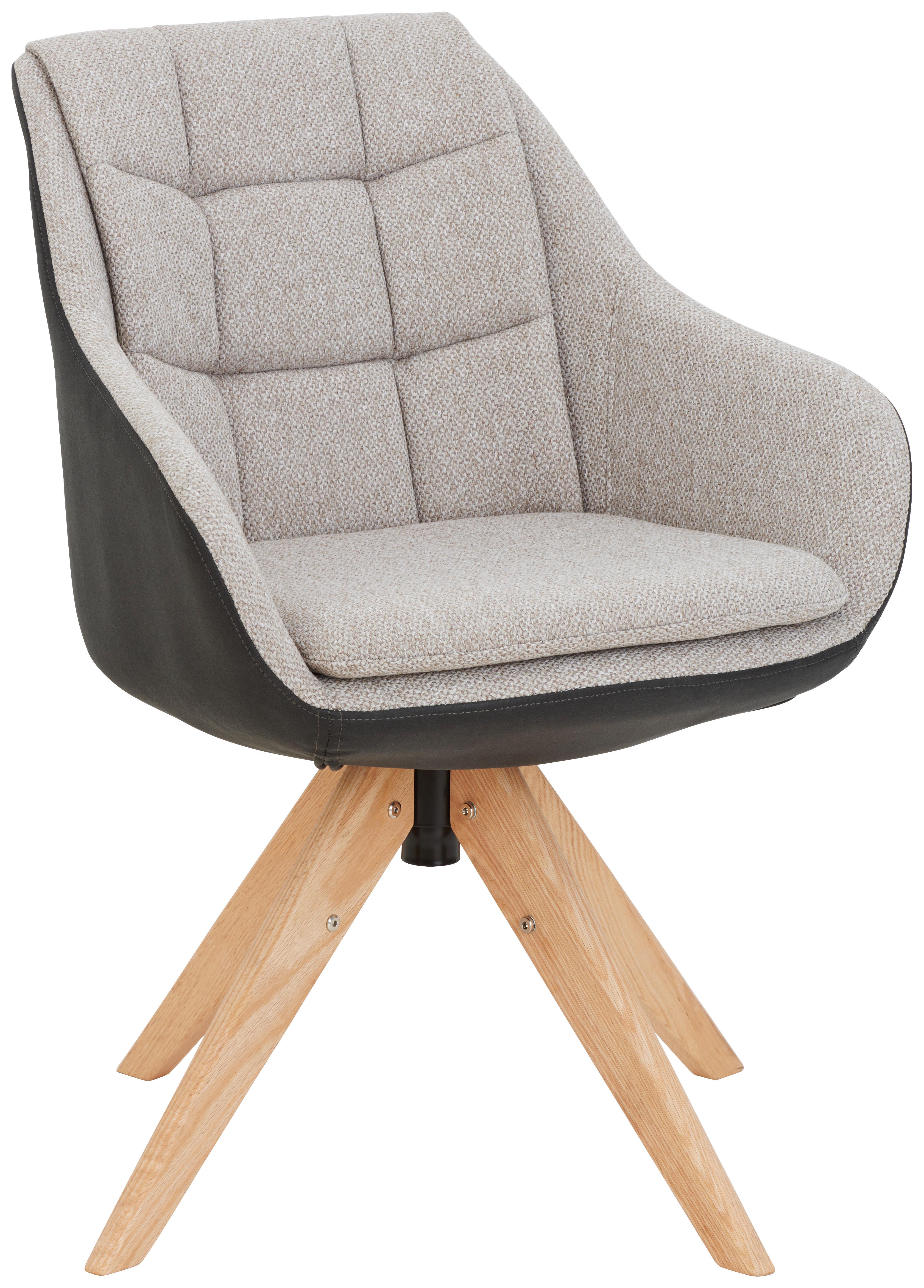 KRZESŁO Z PODŁOKIETNIKAMI FRESH - kolor dębowy/beżowy, Konventionell, drewno/tkanina (57/83,5/60cm) - Landscape