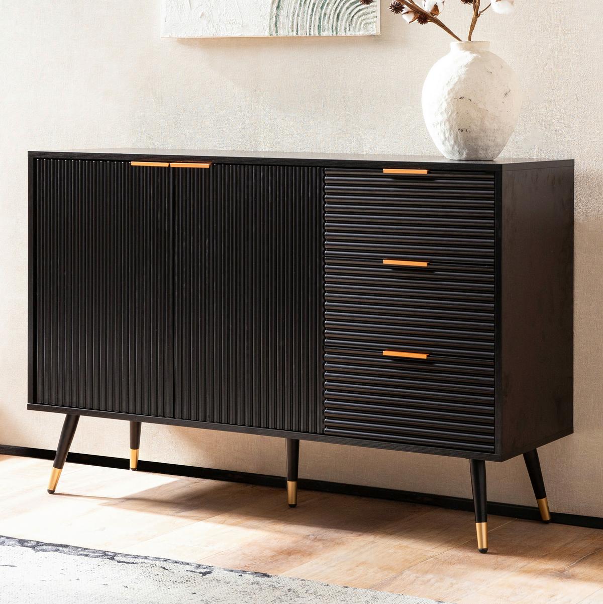 Komoda Sonoma, Črna - črna/barve bakra, Design, kovina/leseni material (120/80/40cm) - MID.YOU