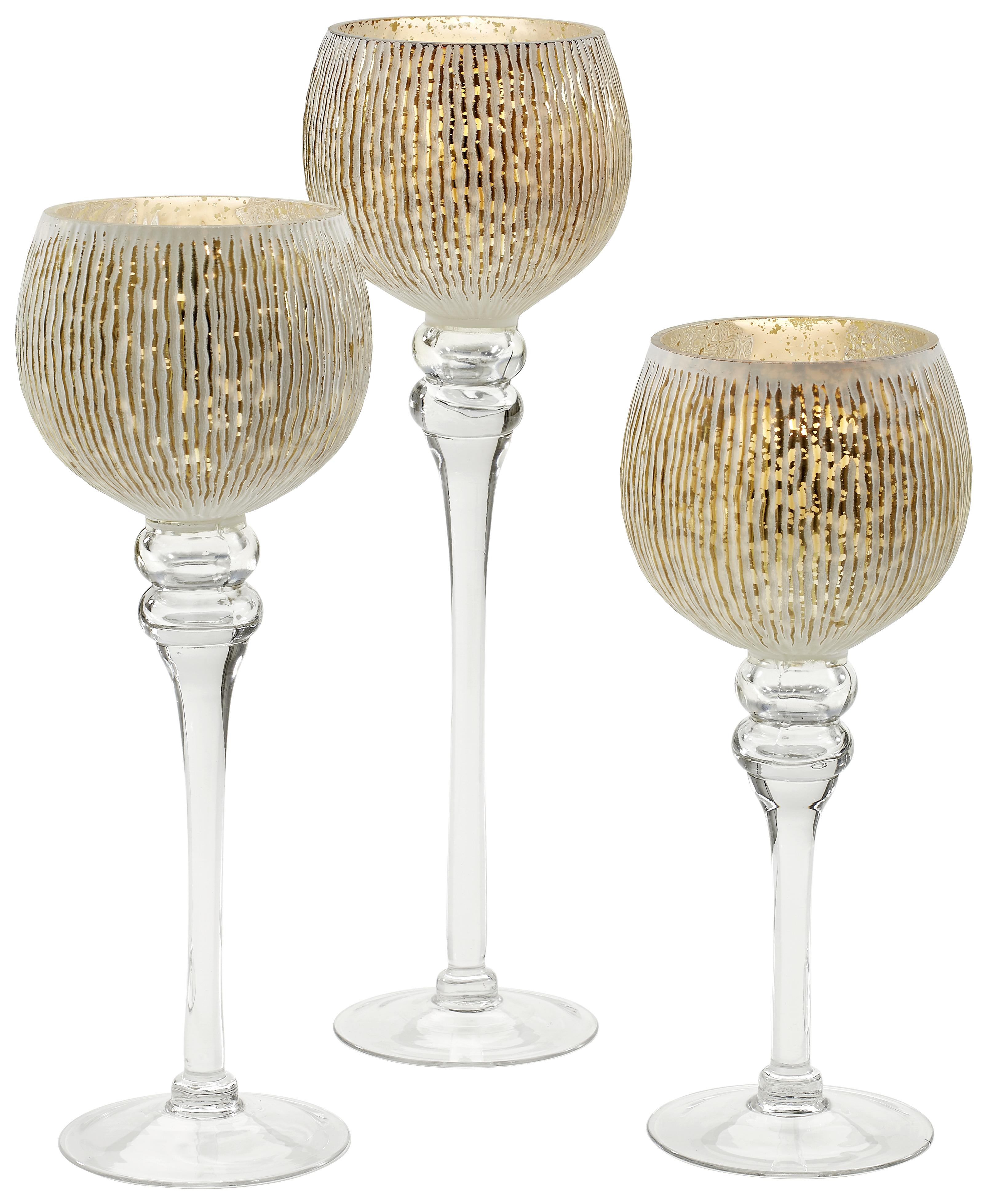 ŚWIECZNIK TEALIGHT - ZESTAW 10022114 - biały/kolor złoty, Trend, szkło (13/40cm)