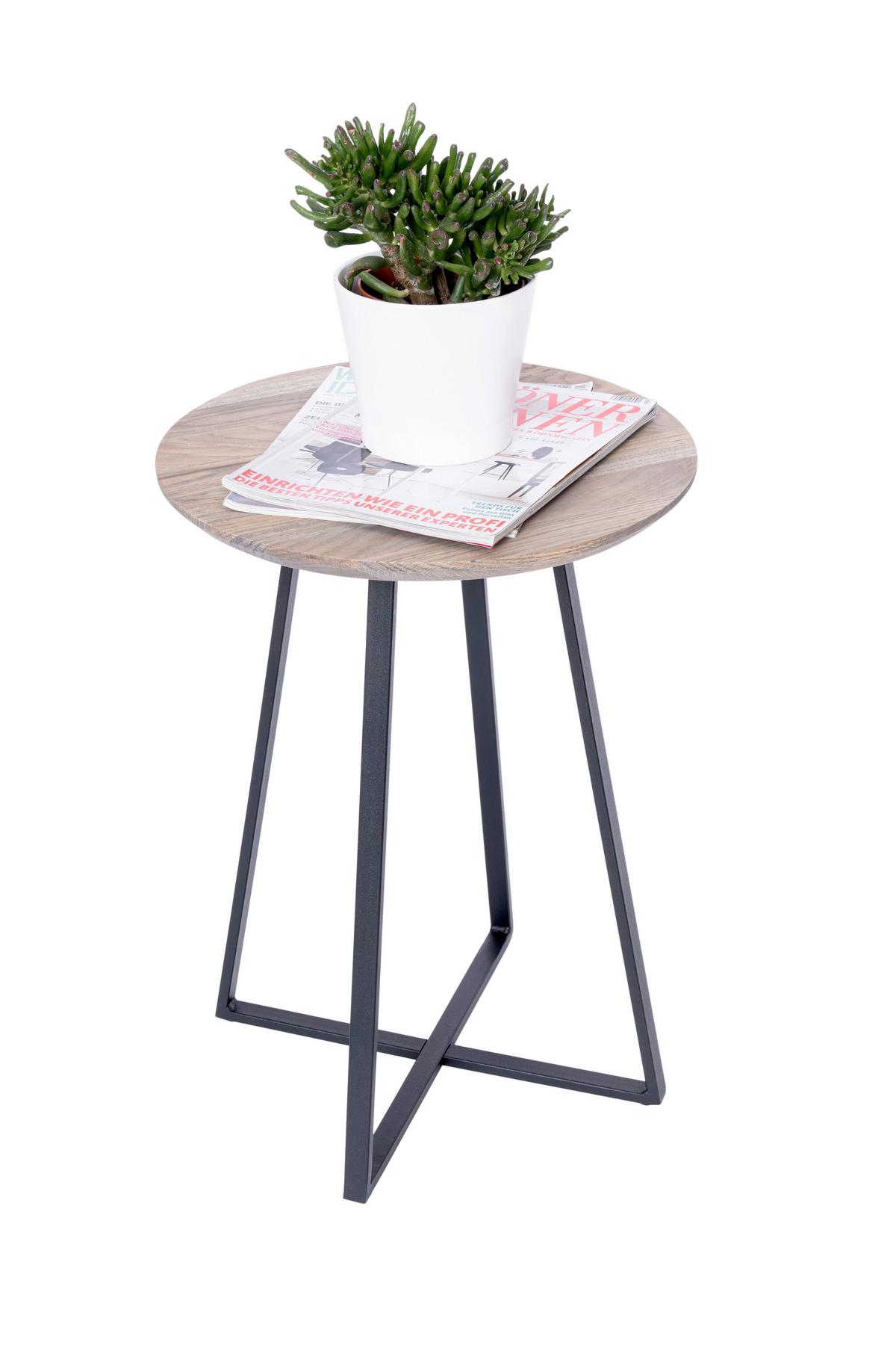 Beistelltisch B154417-50 Justus - Eiche grau/Schwarz, Natur, Holz/Metall (40/55cm) - Globo