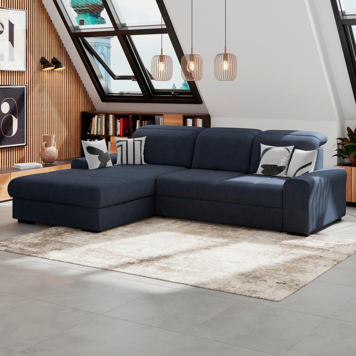 Kutna Garnitura Malaga - plava/crna, Konvencionalno, tekstil/drvo (203/286cm) - Ondega