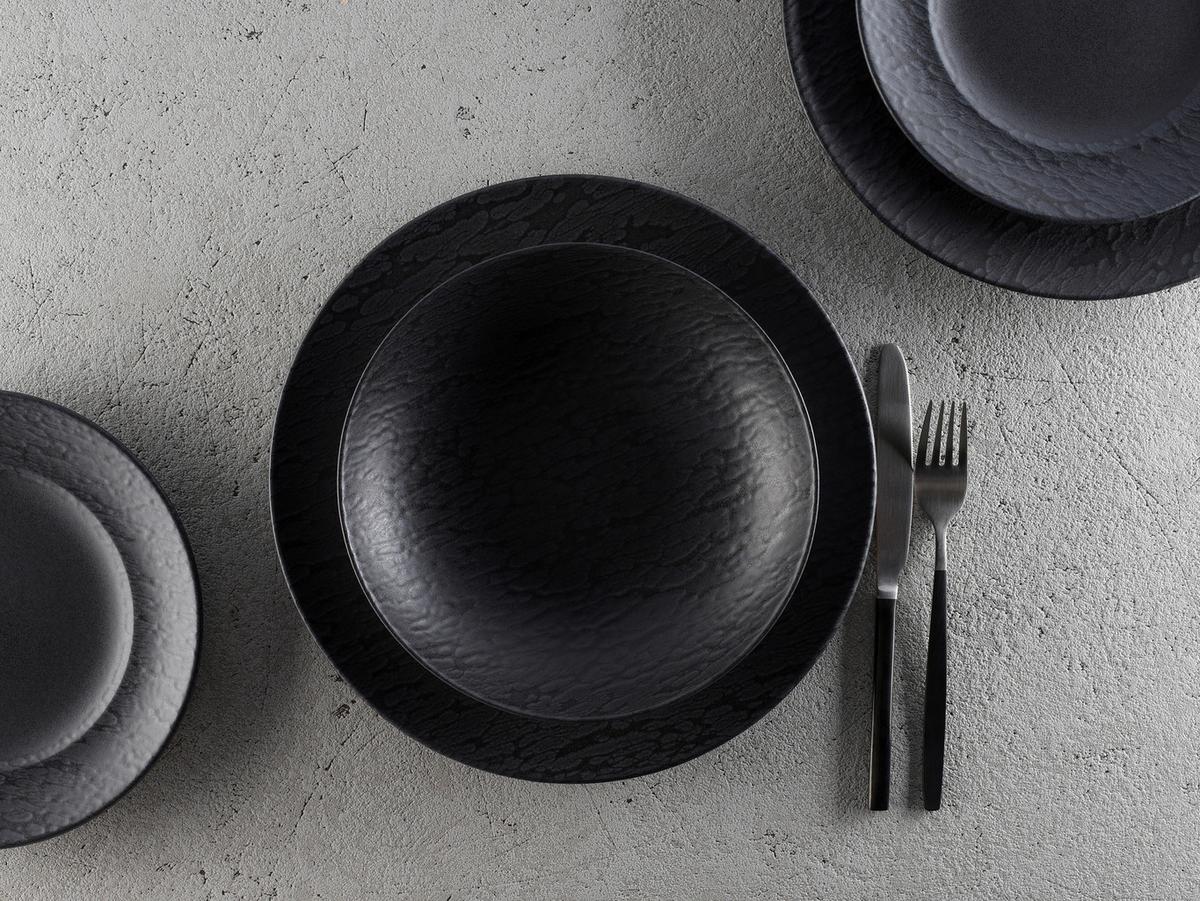 Tafelservice Rondo Schiefer in Schwarz, 12-teilig - Schwarz, MODERN, Keramik (43/40/37cm) - Creatable
