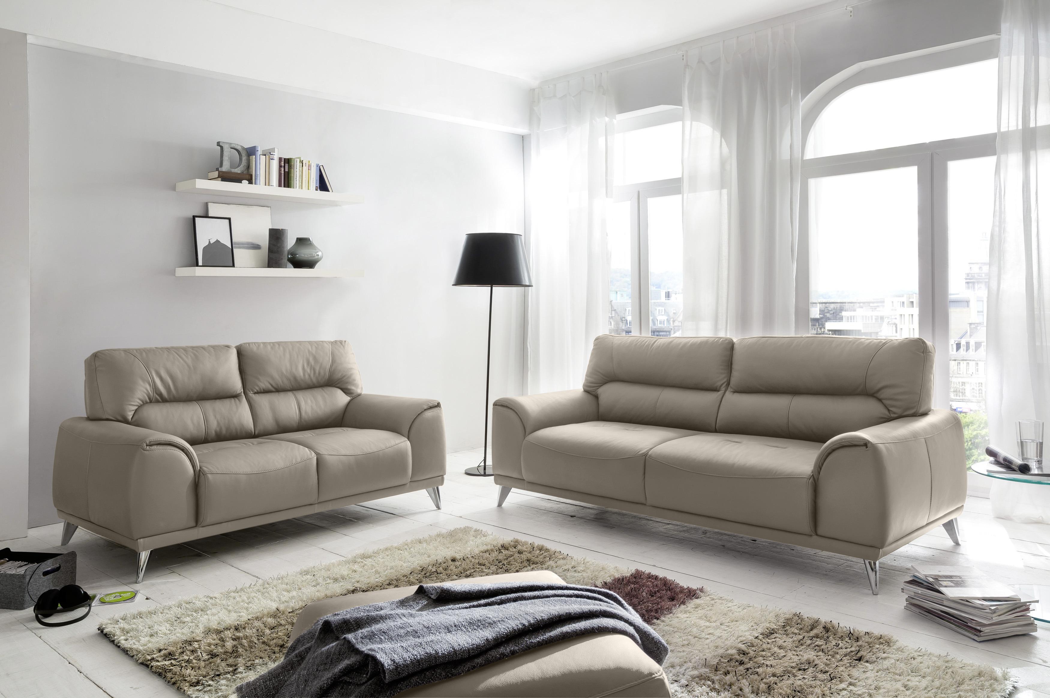 Zweisitzer-Sofa "Frisco" , sandfarben - Sandfarben/Chromfarben, MODERN, Textil/Metall (166/92/96cm) - MID.YOU