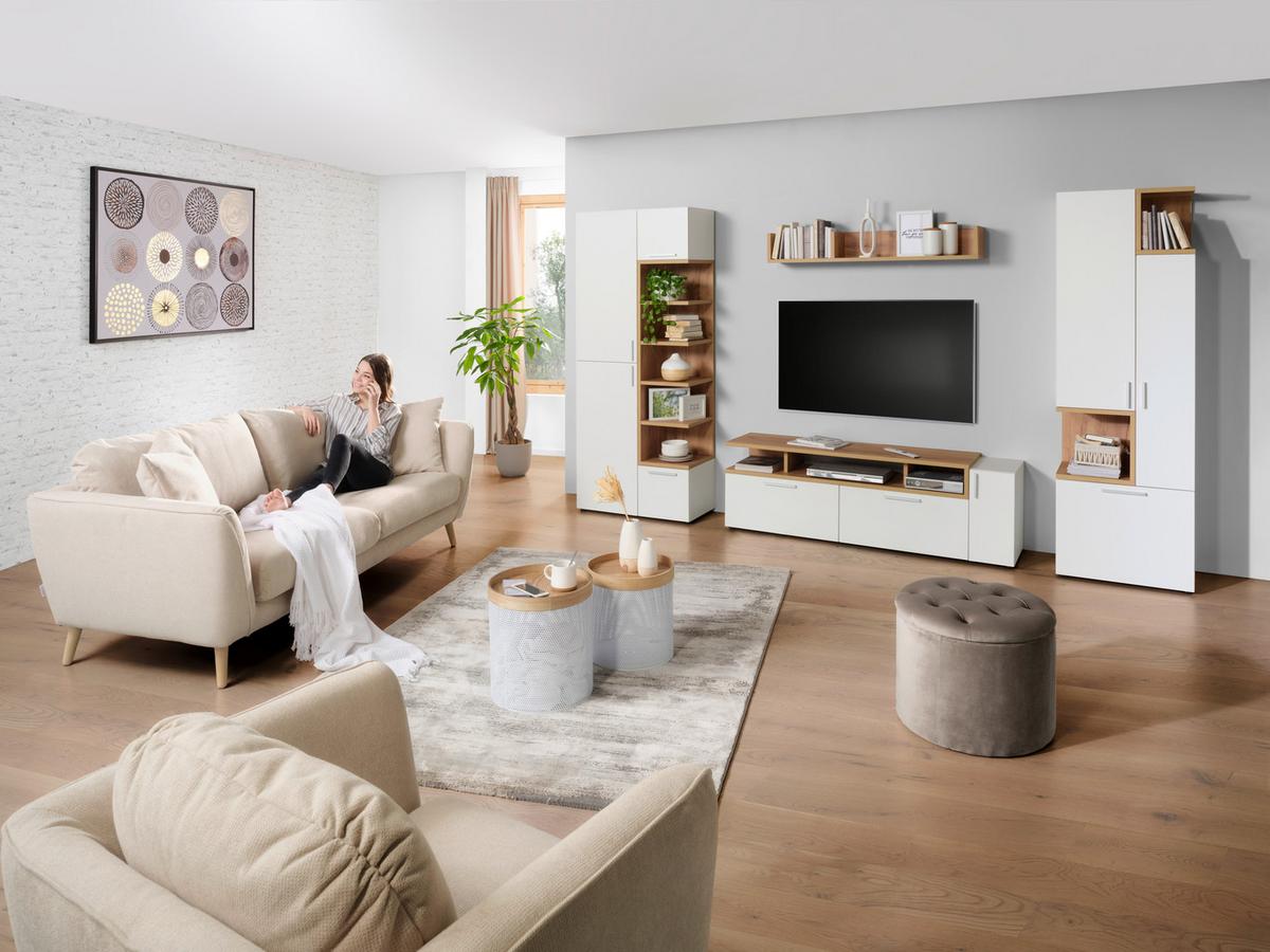 TV-Element in Weiß/Eichefarben - Eichefarben/Alufarben, MODERN, Holzwerkstoff/Kunststoff (160/53/40cm) - Mömax