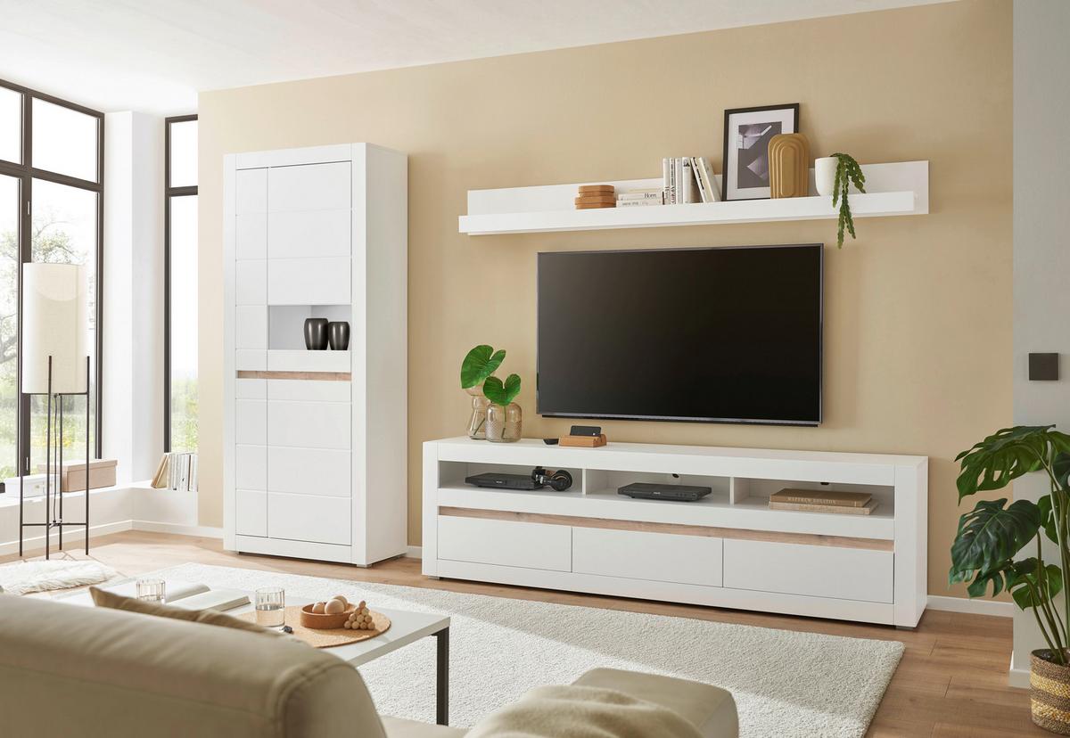 WOHNWAND CHESTER - Eichefarben/Silberfarben, Design, Glas/Holzwerkstoff (312/198/42cm) - MID.YOU