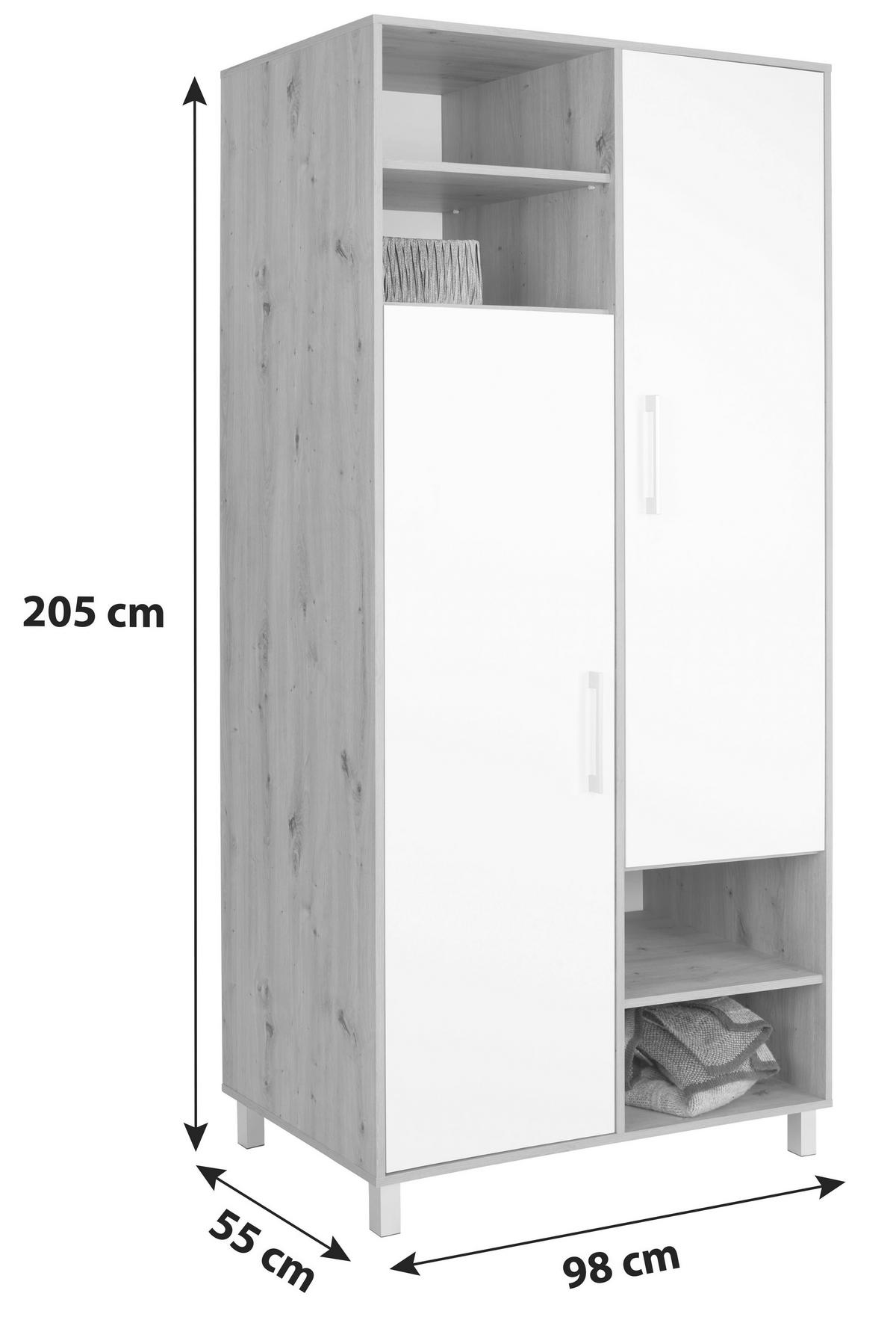 Ormar Za Odjeću Box - bijela/hrast Artisan, Moderno, drvni materijal/plastika (98/205/55cm) - Modern Living