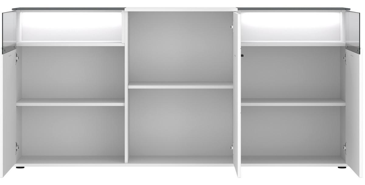 Comodă cu uși RION - alb, Modern, sticlă/material pe bază de lemn (180/84,7/38cm) - Modern Living