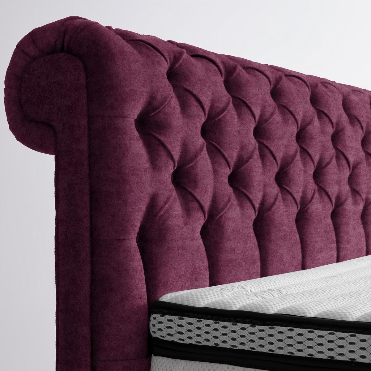 Boxspringbett Queen in Weinrot ca. 160x200cm - Chromfarben/Weinrot, KONVENTIONELL, Textil (160/200cm) - Premium Living