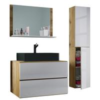Badezimmer Lendas 4-tlg. Honig Eiche/Weiß/Schwarz - Honigeiche/Schwarz, MODERN, Glas/Keramik (114cm) - MID.YOU