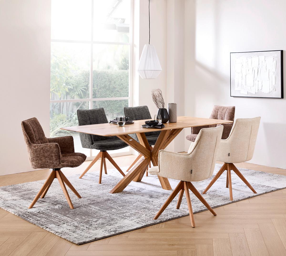 KRZESŁO Z PODŁOKIETNIKAMI OSAKA 4.0 -EXKLUSIV- - kolor dębowy/beżowy, Design, metal/drewno (59,5/88,5/63cm) - Novel