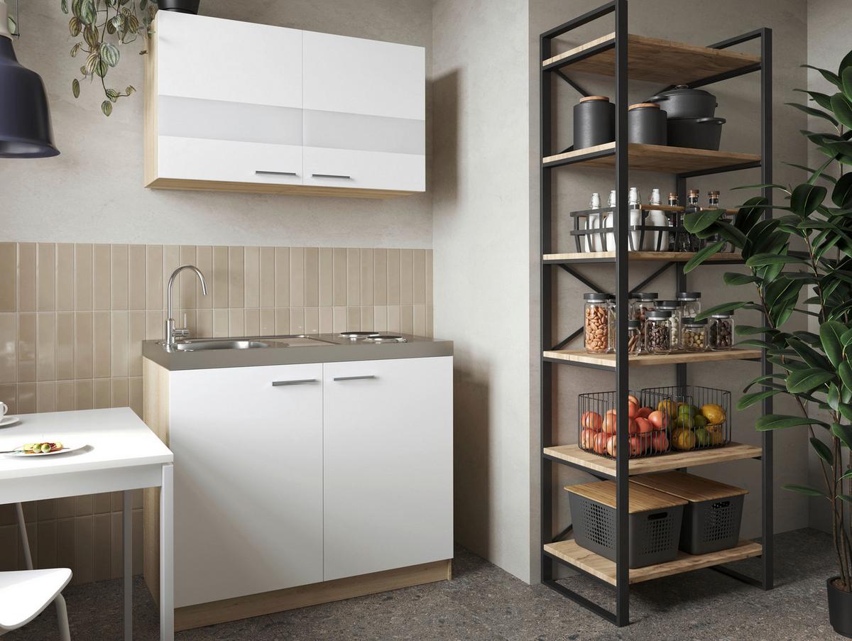 Majhna Kuhinja Z Aparati Merle, 100cm - srebrne barve/barve hrasta, Basics, kovina/steklo (100cm) - Respekta