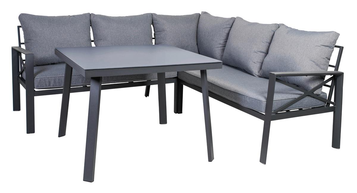Loungegarnitur 4-tlg Amsterdam aus Aluminium mit Glasplatte - Anthrazit, Basics, Glas/Textil (131,5/77/72cm) - Gardenson