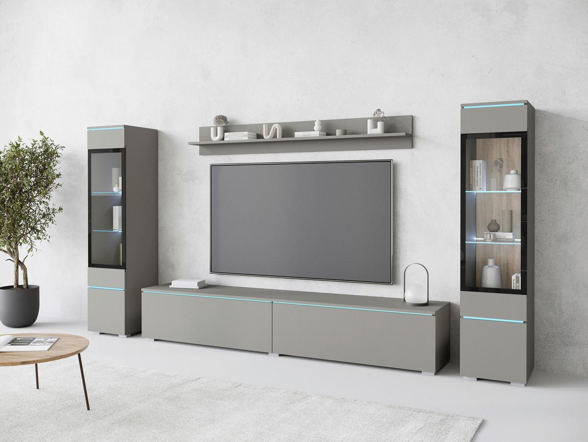 Dnevni Regal Vera I, Siva Z Osvetlitvijo, 4-Delni - siva, Trend, umetna masa/steklo (240/130/33cm) - P & B