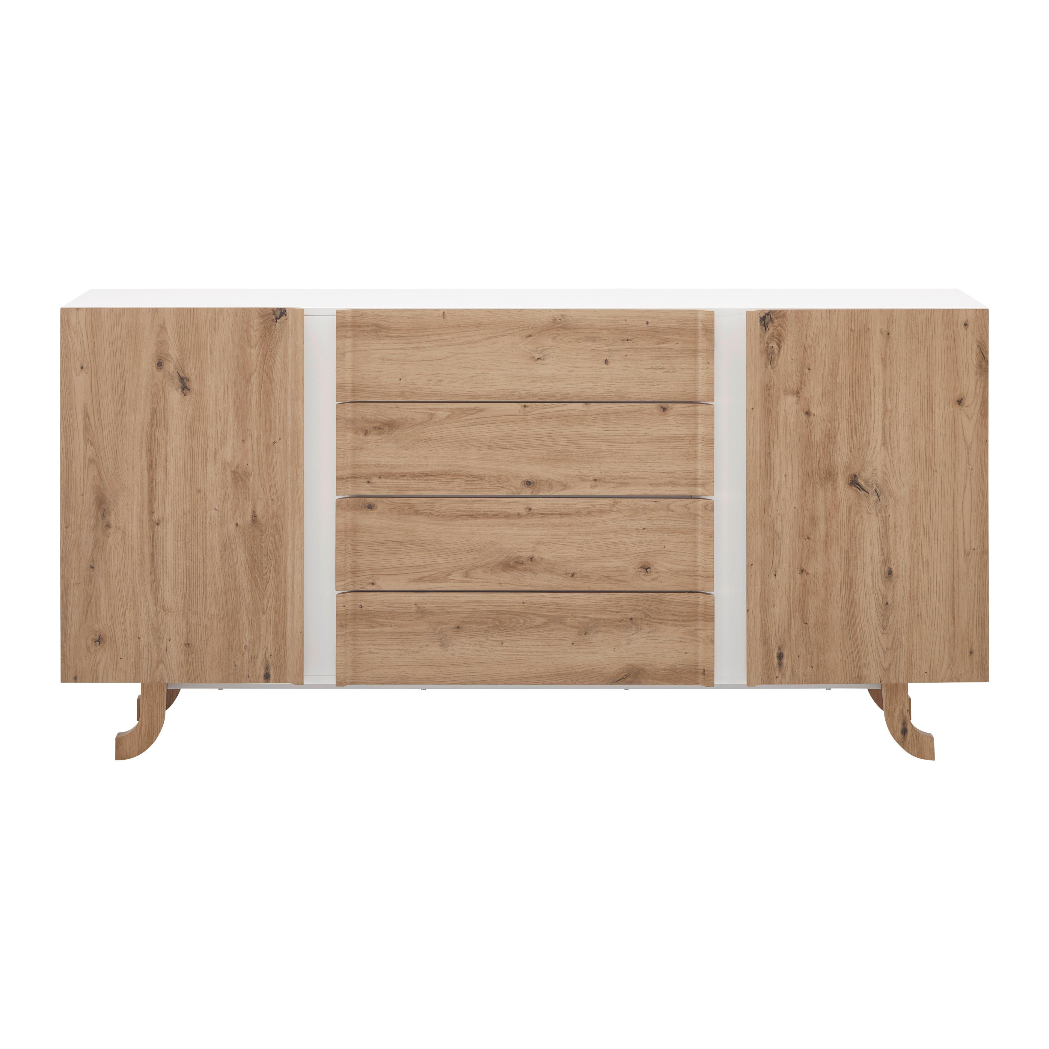 Sideboard Massivholz "Vira", aus Kiefer - Weiß/Kieferfarben, MODERN, Holz (172/85/43cm) - Bessagi Home