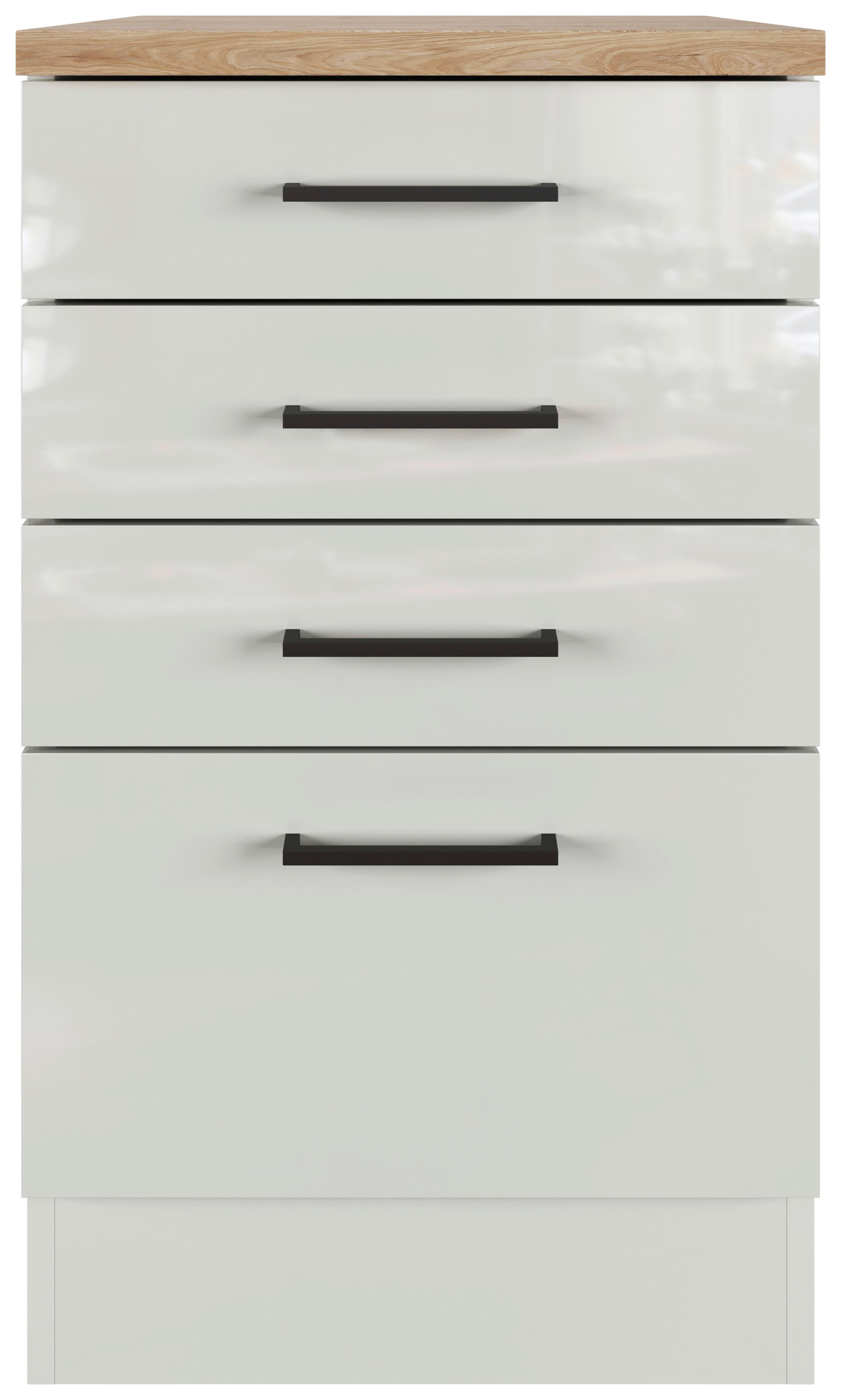 Schubkastenunterschrank in Lichtgrau glänzend - Schwarz/Grau, MODERN, Holzwerkstoff/Metall (50/86/60cm) - FlexWell