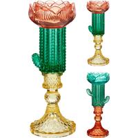 Teamécsestartó Cactus - sárga/sötétzöld, Design, üveg (8/22/8cm)