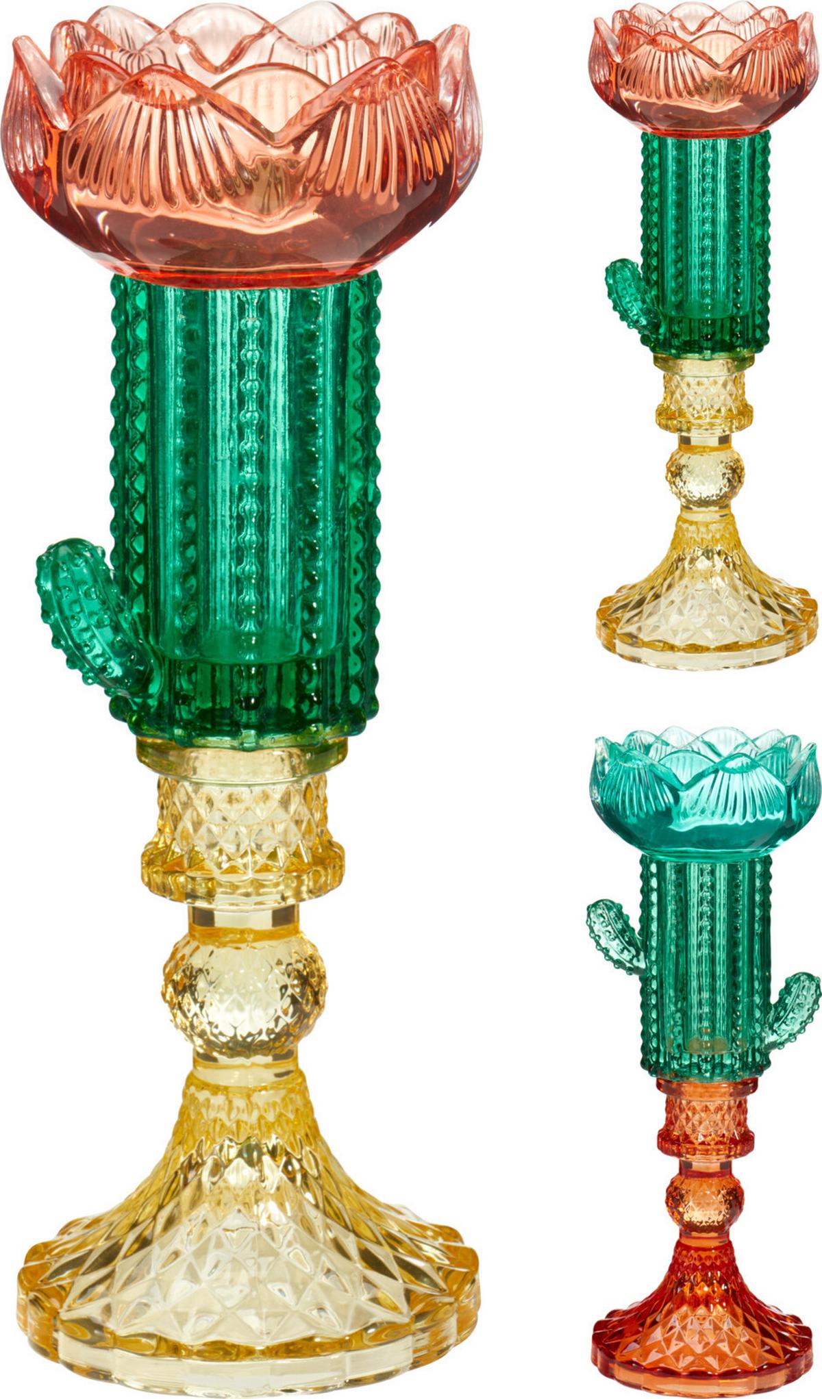 Teamécsestartó Cactus - sárga/sötétzöld, Design, üveg (8/22/8cm)