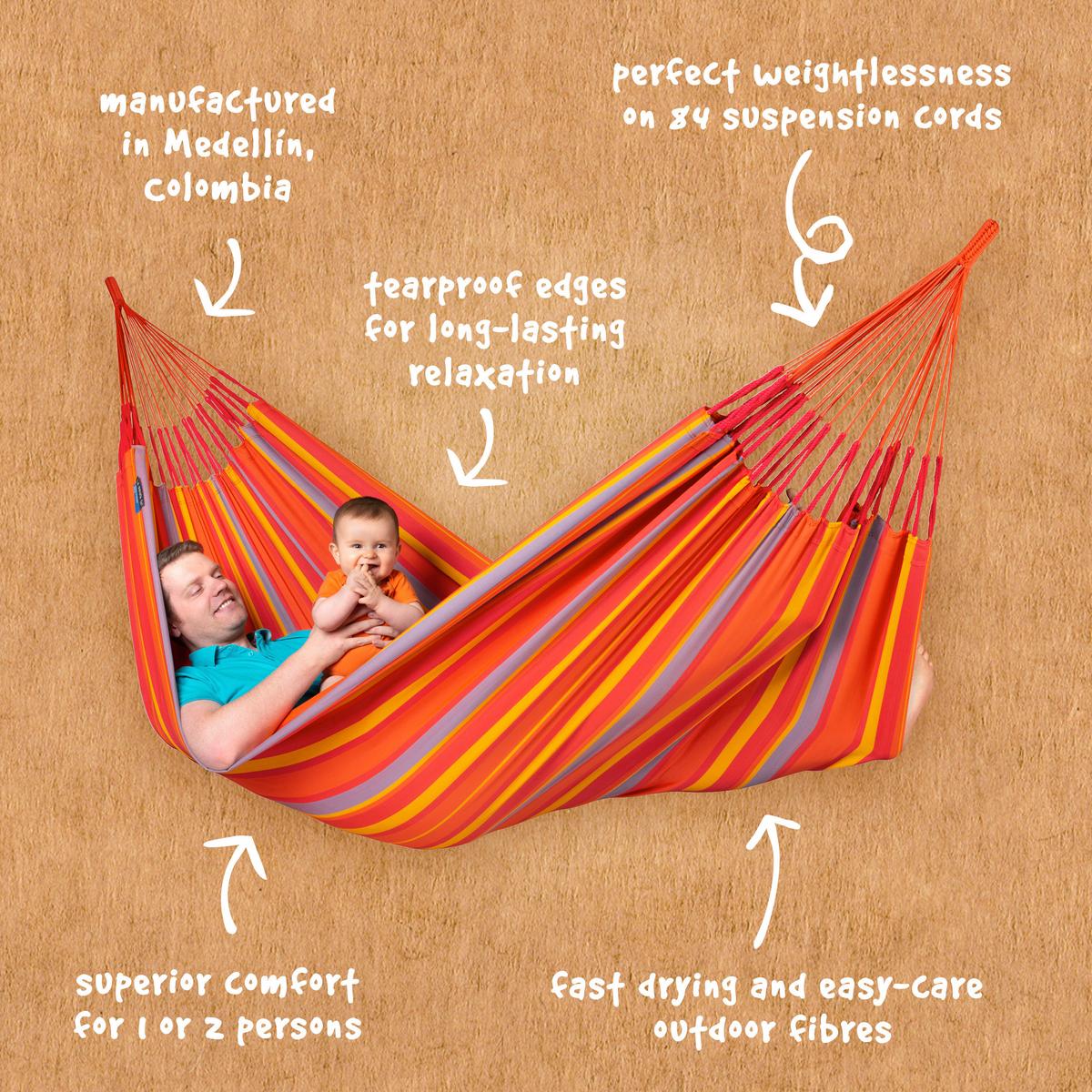 Hängematte Classic Double Hammock Outdoor Gelb/Orange - Gelb/Rot, KONVENTIONELL, Textil (160/350cm) - La Siesta