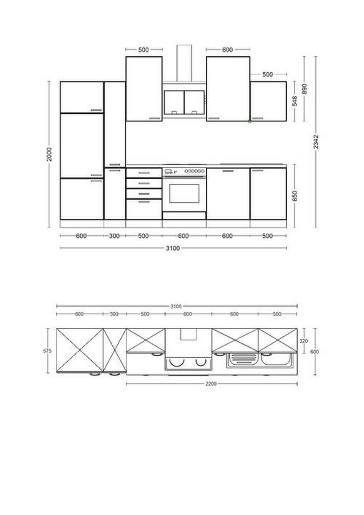 Kuhinjski Blok Z Aparati Avila, Magnolija, Barva Hrasta - magnolija/črna, Moderno, kovina/leseni material (310cm) - FlexWell