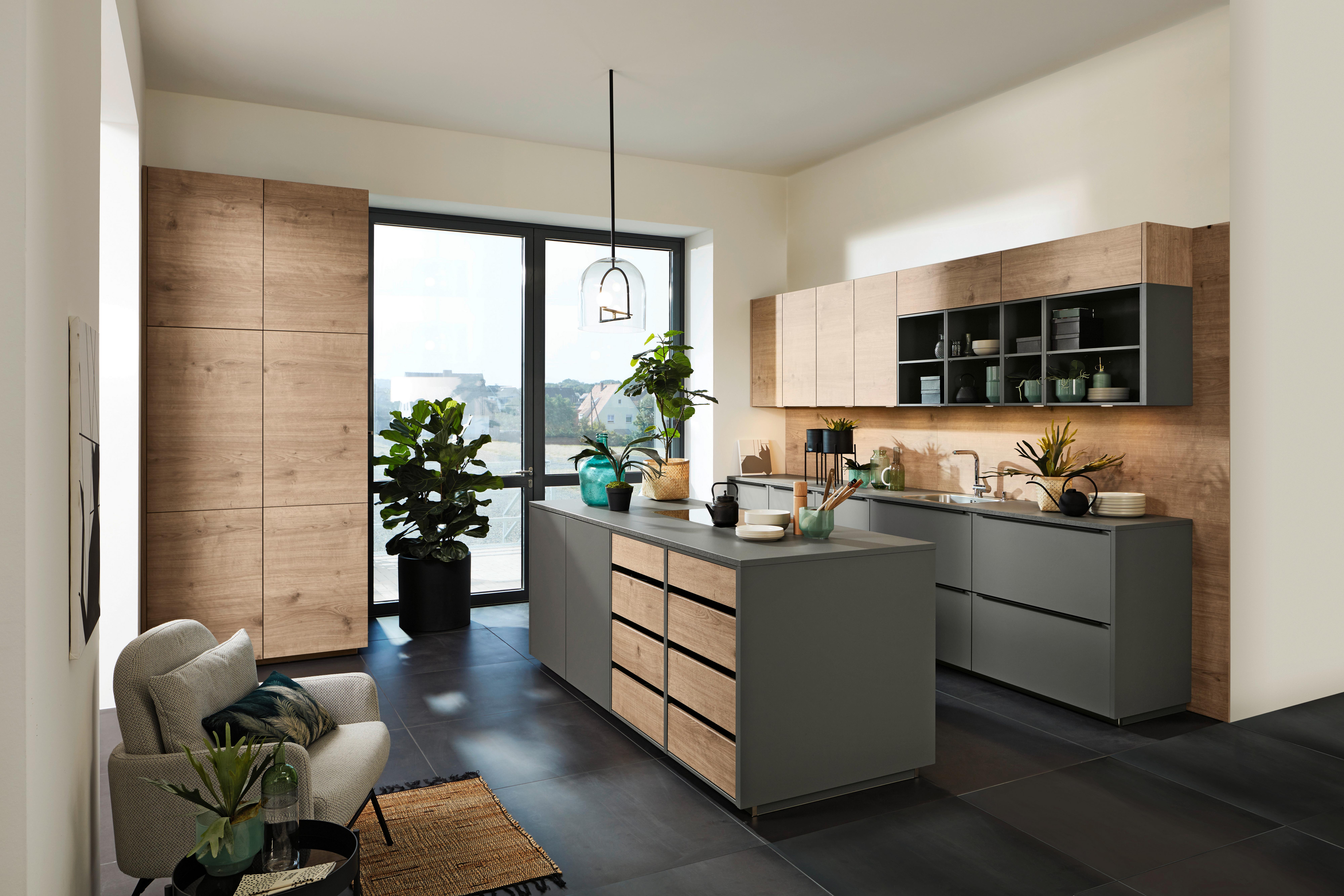 Einbauküche Manhattan in Grau/Eichefarben - Eichefarben/Grau, MODERN, Holzwerkstoff - Nolte Küchen