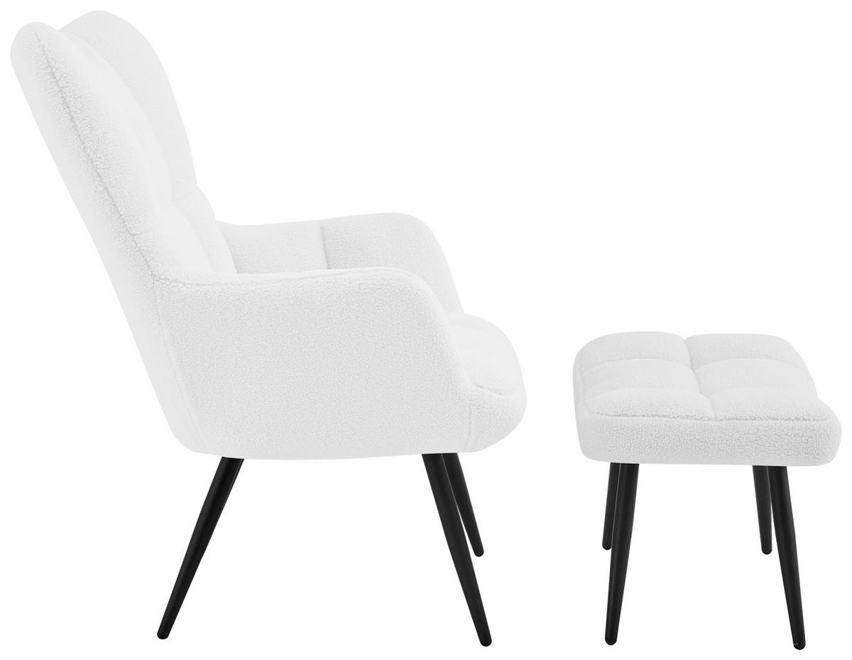 Fotelj Hanoi, Bela, S Taburejem - črna/bela, Moderno, kovina/tekstil (71/98/83cm)