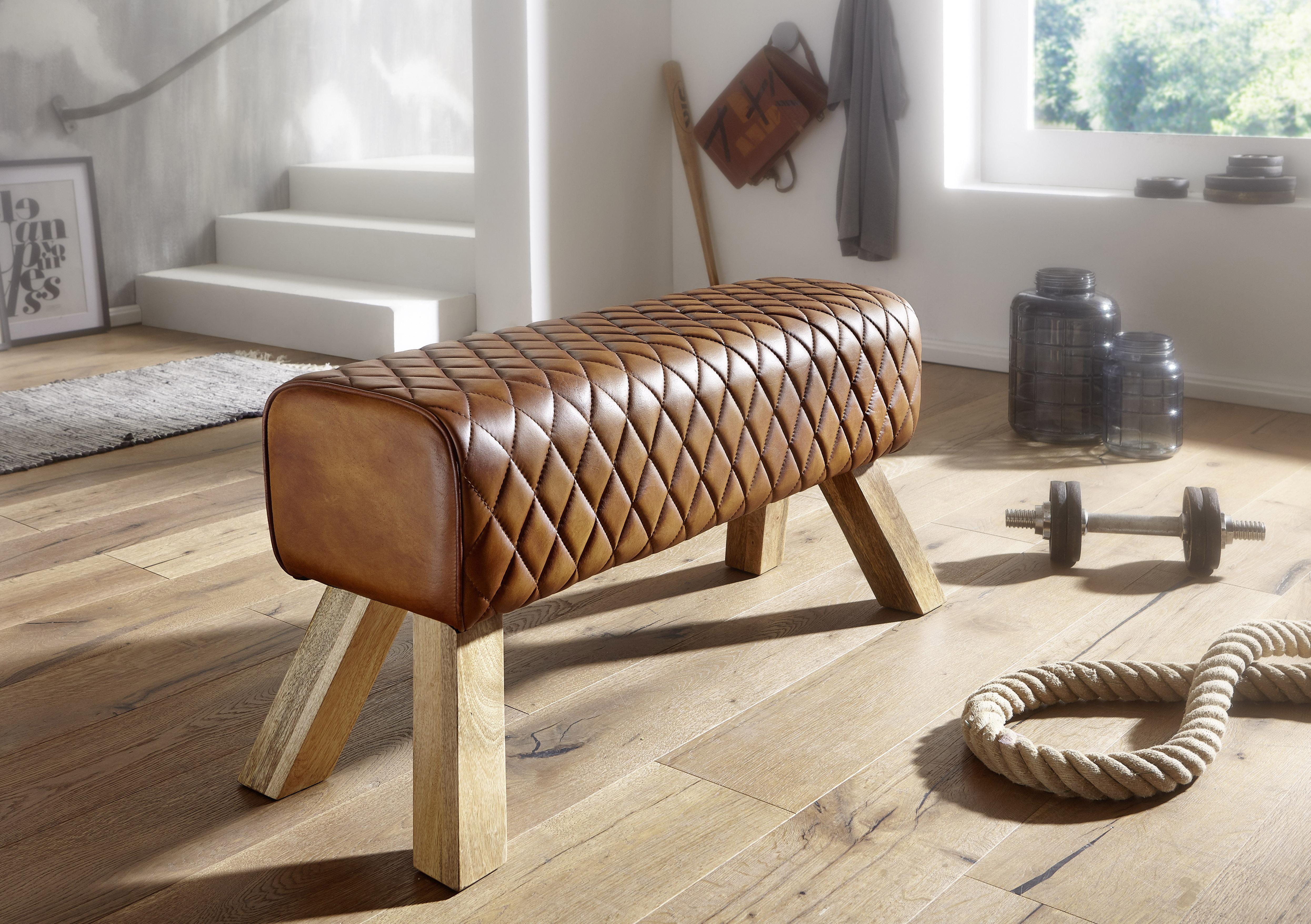 Klop Brez Naslona Sitzbank - naravne barve/rjava, Moderno, les/usnje (89/46/35cm) - MID.YOU