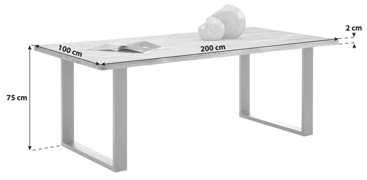 Masă WOOD 200 - culoare natur/negru, Konventionell, lemn/metal (200/75/100cm) - James Wood
